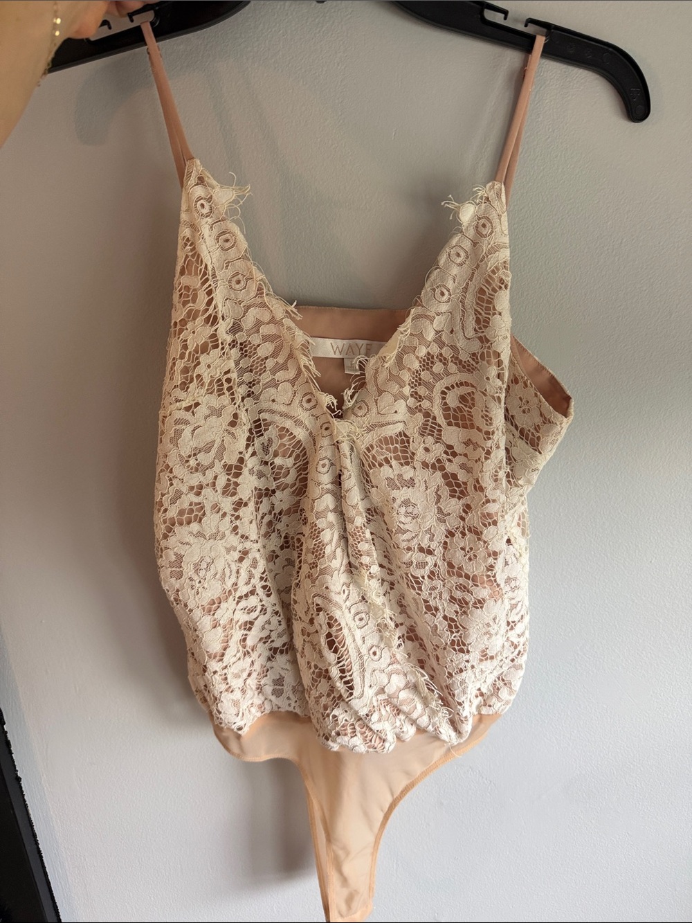 Wayf Lace Bodysuit in Blush and Ivory